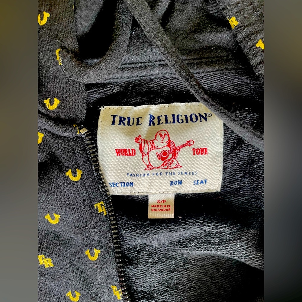 Black zip up True Religion hoodie